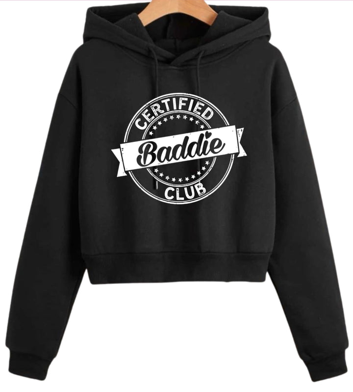Certified Baddie Club Stamp Crop Top Black Hoodie