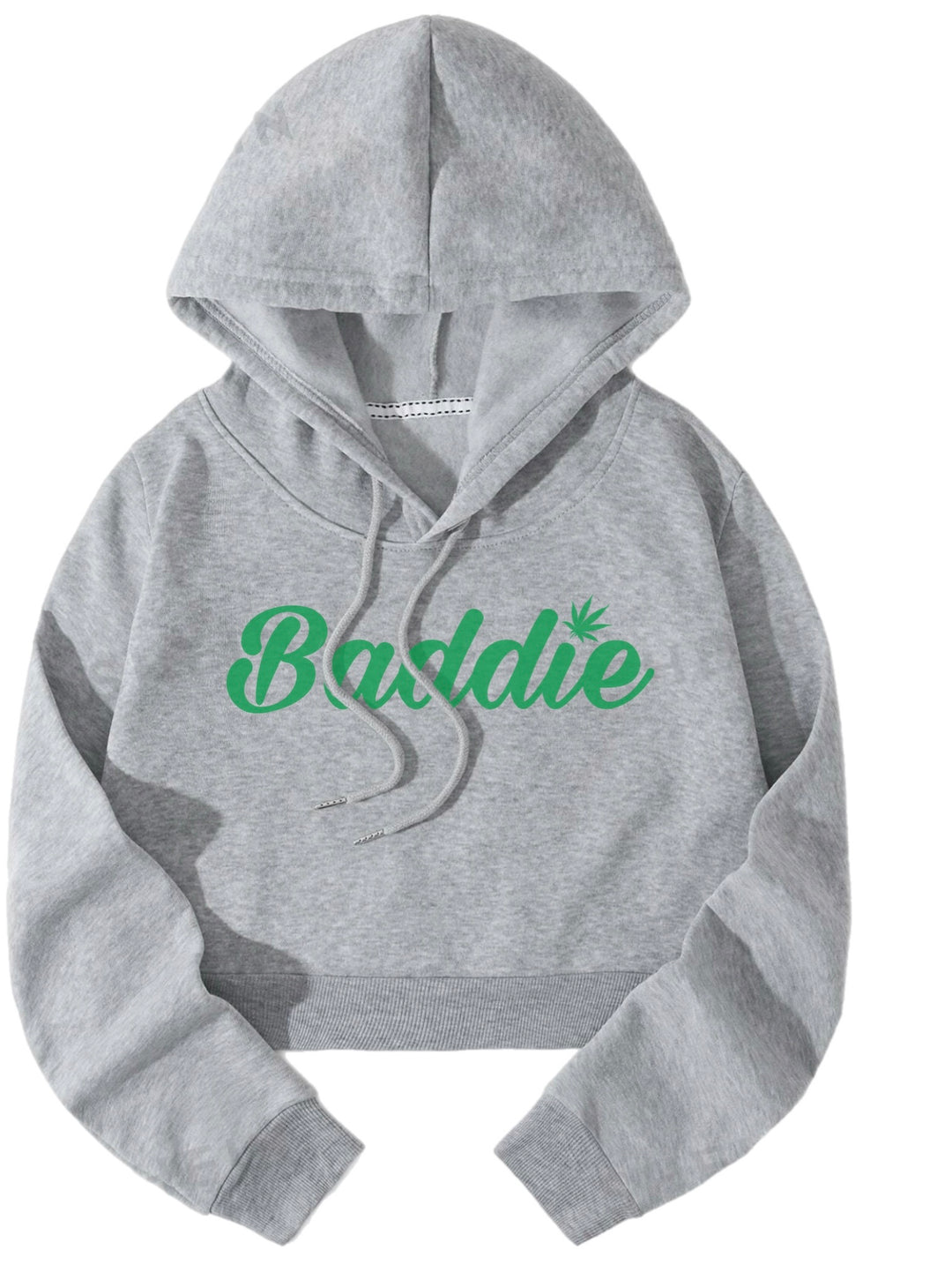 Baddie w/ Leaf (Green Font) Crop Top Certified Baddie Club Grey Hoodie
