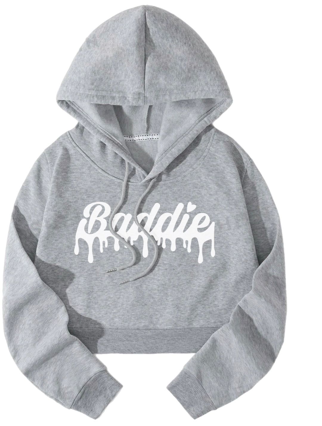 Baddie Drip (White Font) Crop Top Certified Baddie Club Grey Hoodie
