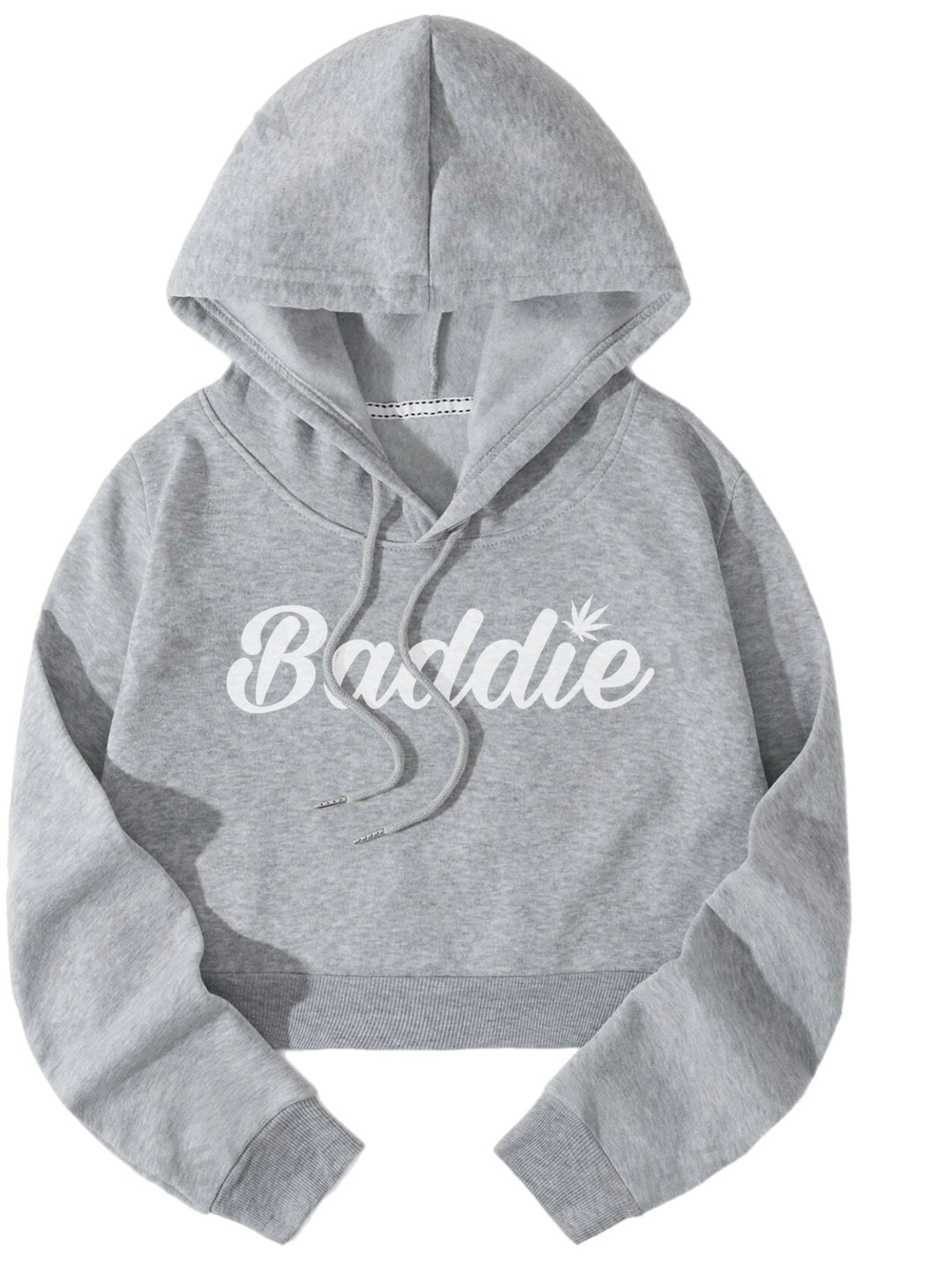 Baddie w/ Leaf (White Font) Crop Top Certified Baddie Club Grey Hoodie