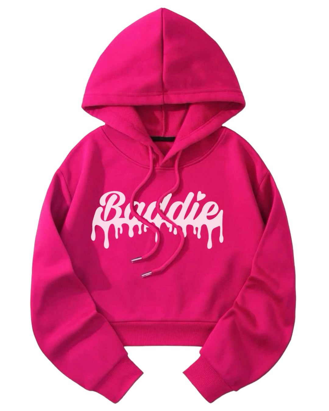 Baddie Drip (White Font) Crop Top Certified Baddie Club Pink Hoodie