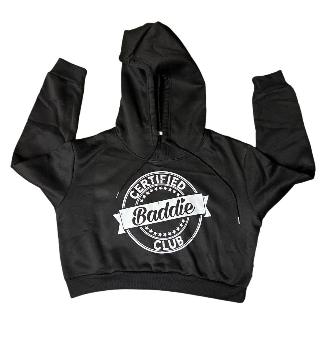 Certified Baddie Club Stamp Crop Top Black Hoodie