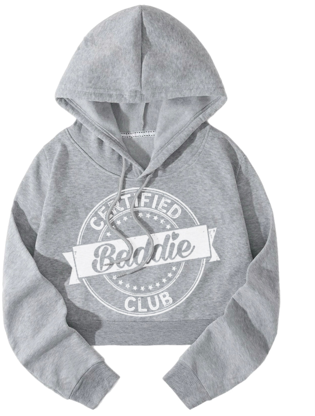 Certified Baddie Club Stamp Crop Top Grey Hoodie