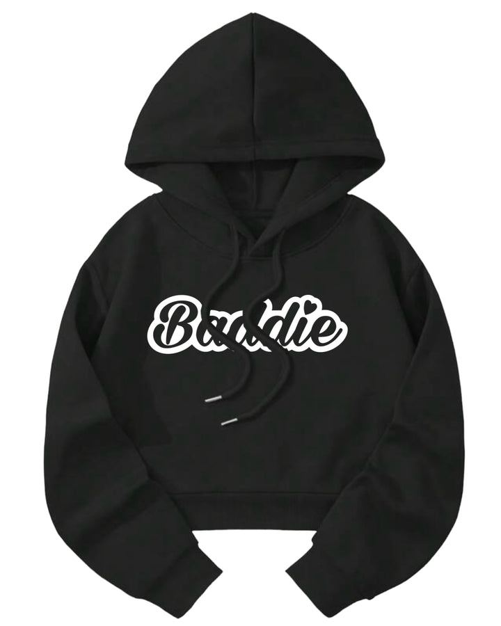 Baddie Outline Crop Top Certified Baddie Club Black Hoodie