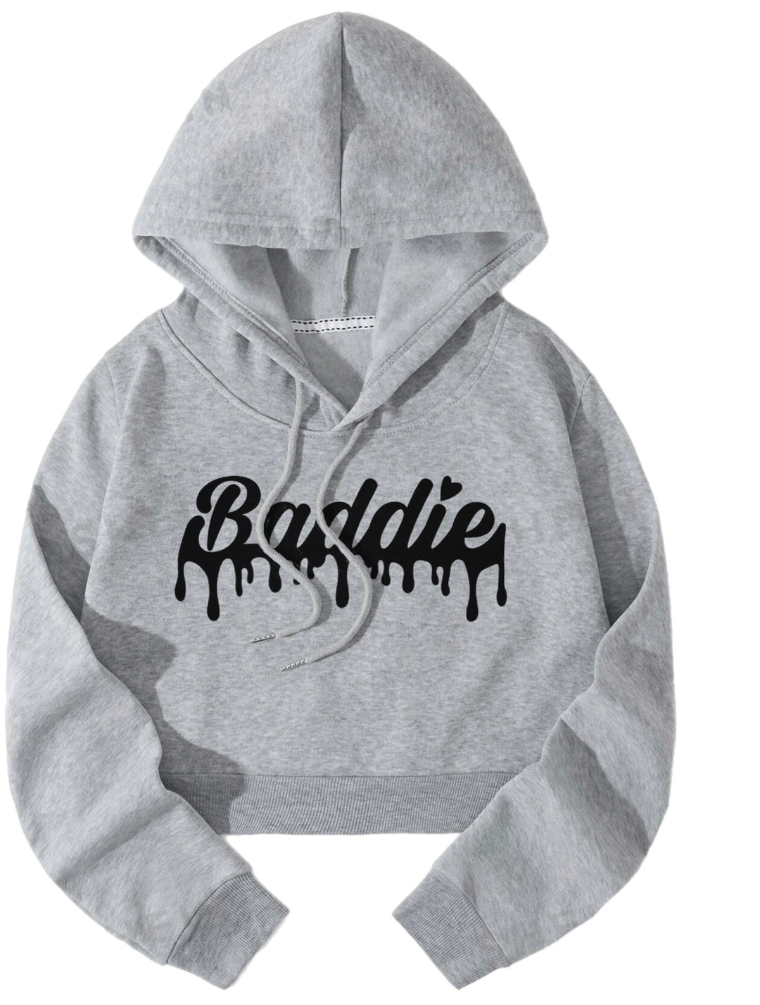 Baddie Drip (Black Font) Crop Top Certified Baddie Club Grey Hoodie