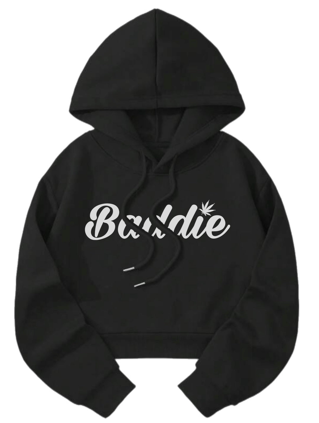Baddie w/ Leaf  (White Font) Crop Top Certified Baddie Club Hoodie