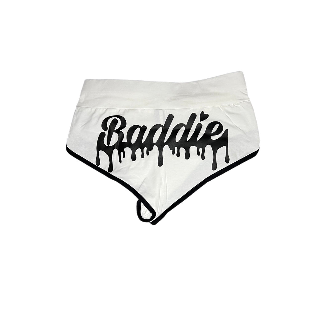 Certified Baddie Club Baddie Booty Shorts in White w/ Black Drip (limited stock)