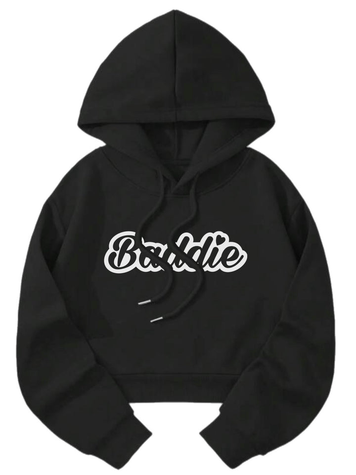 Baddie Outline Crop Top Certified Baddie Club Black Hoodie