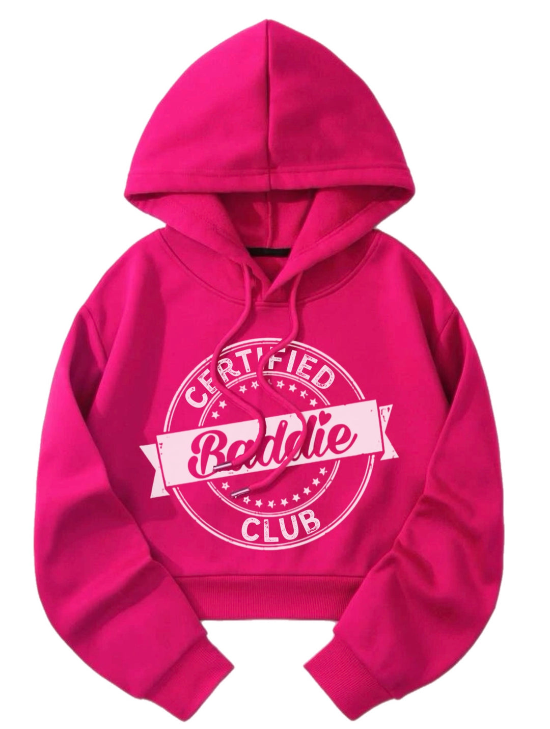 Certified Baddie Club Stamp Crop Top Pink Hoodie