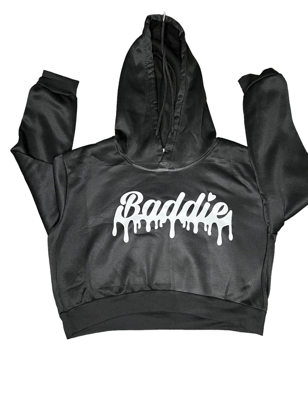 Baddie Drip (White Font) Crop Top Certified Baddie Club Black Hoodie