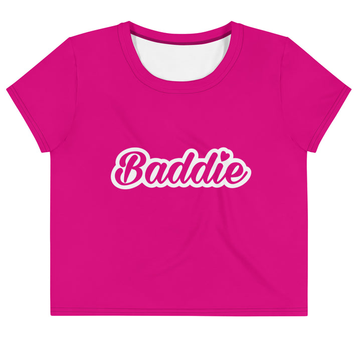 Baddie Outline All-Over Print Crop Pink Tee