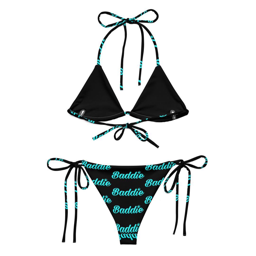 BLACK HOT KOSMIC THEME STRING WOMAN BIKINI WITH AQUA BADDIE LEAF LOGO PERFECT SUMMER AND BEACH SWIMWEAR bikini