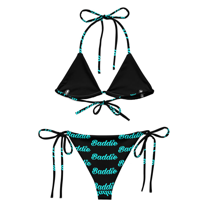BLACK HOT KOSMIC THEME STRING WOMAN BIKINI WITH AQUA BADDIE LEAF LOGO PERFECT SUMMER AND BEACH SWIMWEAR bikini