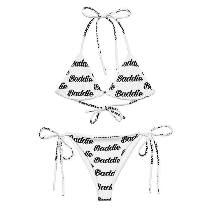 White Hot String Woman Bikini With Black Baddie Logo