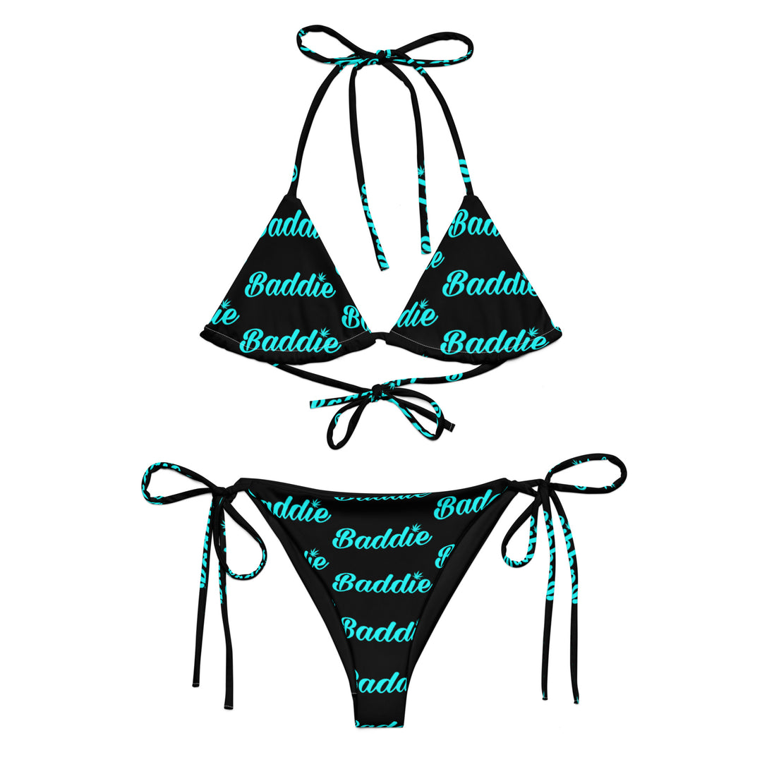 BLACK HOT KOSMIC THEME STRING WOMAN BIKINI WITH AQUA BADDIE LEAF LOGO PERFECT SUMMER AND BEACH SWIMWEAR bikini