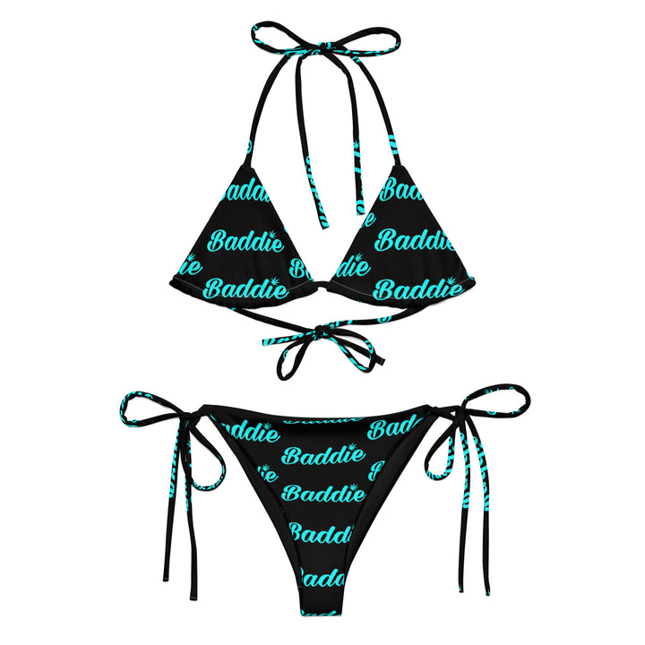 BLACK HOT KOSMIC THEME STRING WOMAN BIKINI WITH AQUA BADDIE LEAF LOGO PERFECT SUMMER AND BEACH SWIMWEAR bikini