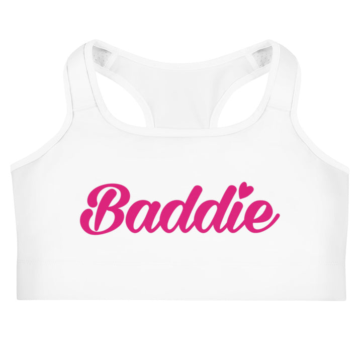 WHITE SPORTS BRA BADDIE (PINK PRINT)