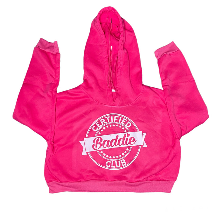 Certified Baddie Club Stamp Crop Top Pink Hoodie
