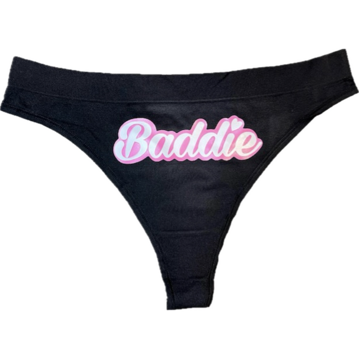 Baddie in White (Pink Cloud) Certified Baddie Club Black Thongs