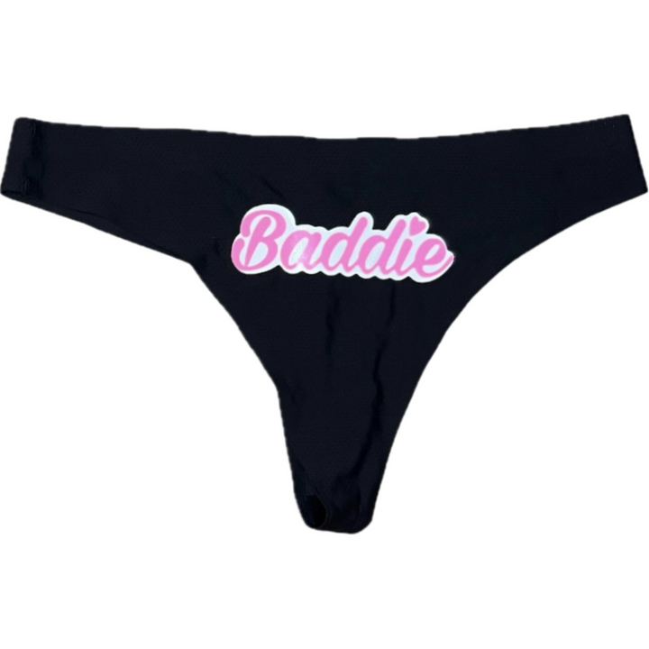 Baddie in Pink w/ White Cloud Certified Baddie Club Black Thongs