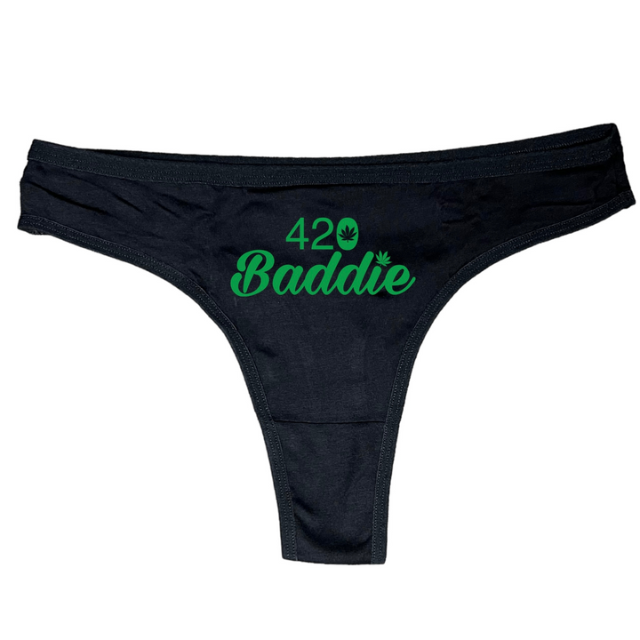 Certified Baddie Club 420 Baddie w/Cannabis Leaf Black Thongs