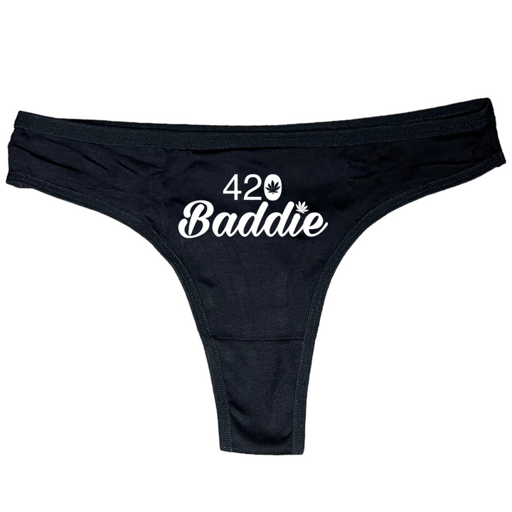 Certified Baddie Club 420 Baddie w/Cannabis Leaf Black Thongs