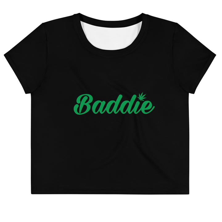 Blazed Baddie All-Over Print Black Crop Tee