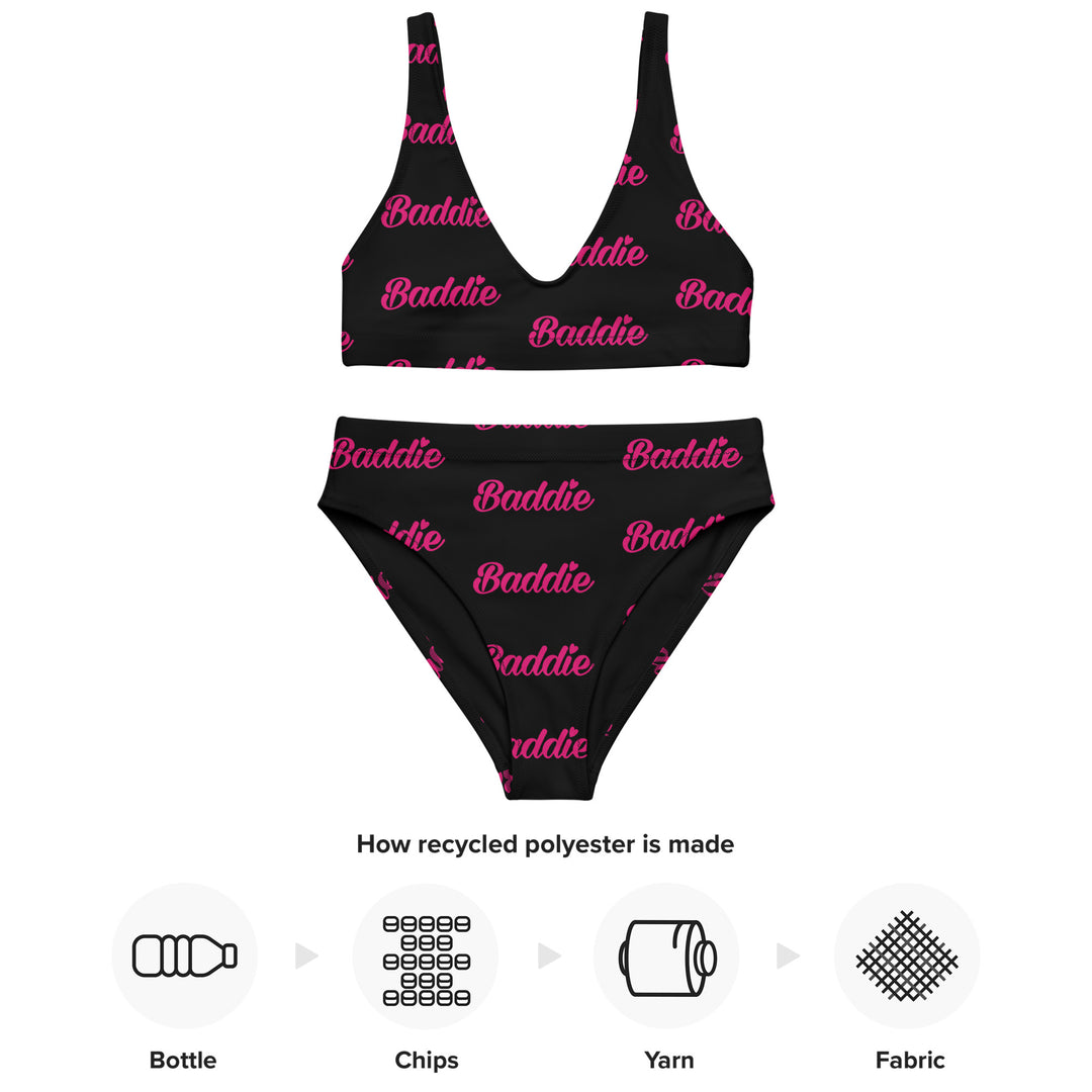 Black  high-waisted bikini w/ Pink Baddie Logo