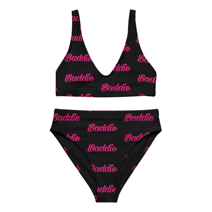 Black  high-waisted bikini w/ Pink Baddie Logo