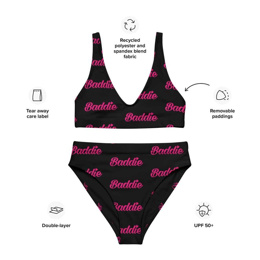 Black  high-waisted bikini w/ Pink Baddie Logo