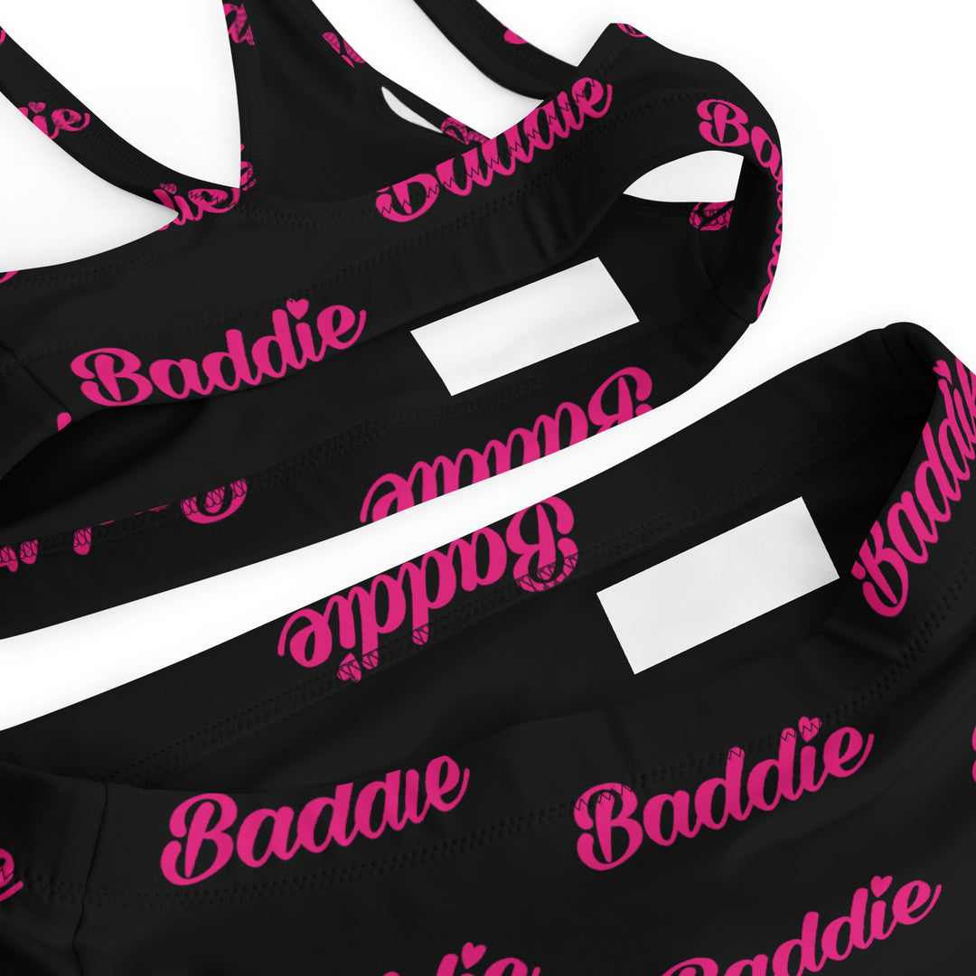 Black  high-waisted bikini w/ Pink Baddie Logo