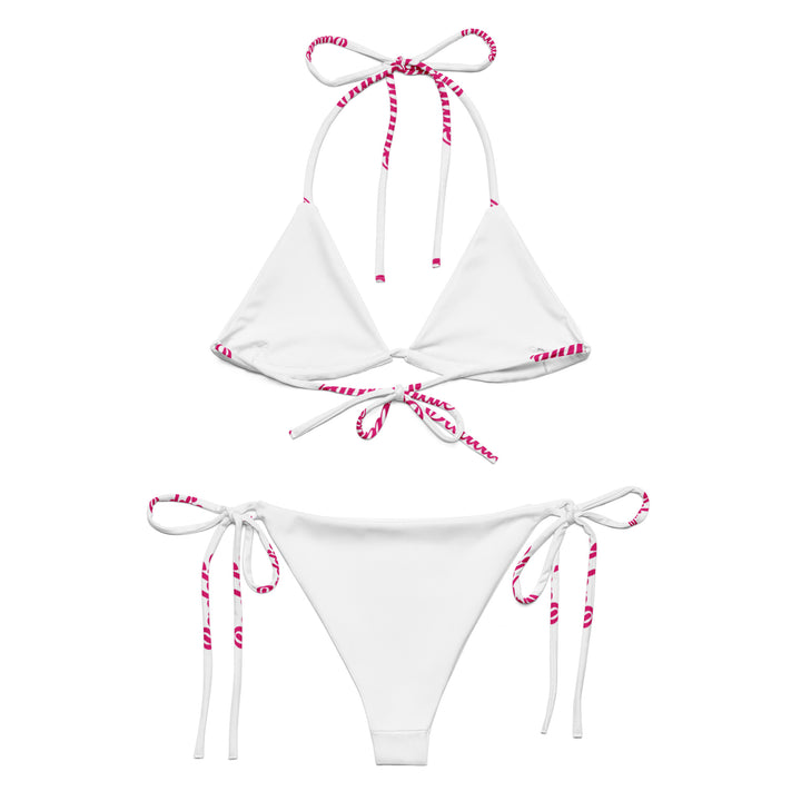 White Hot String Woman Bikini With Pink Baddie Logo perfect summer and beach swimwear