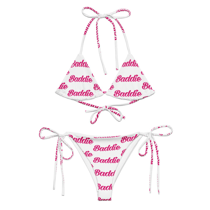 White Hot String Woman Bikini With Pink Baddie Logo perfect summer and beach swimwear