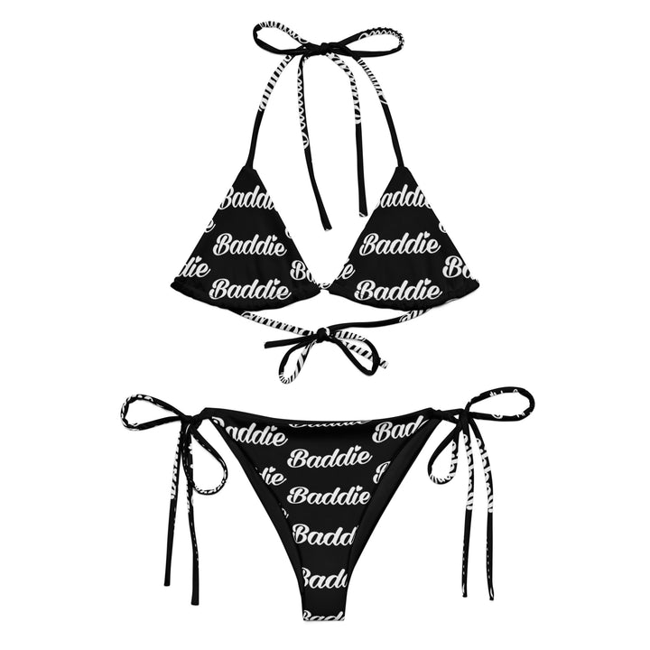 Black Hot String Woman Bikini With White Baddie Logo perfect summer and beach swimwear