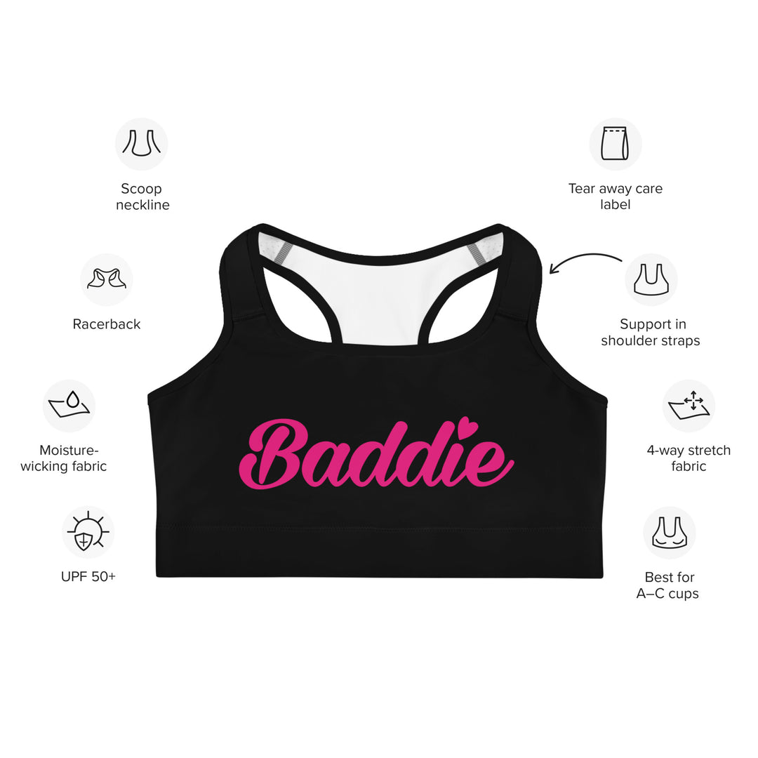 BLACK SPORTS BRA BADDIE (PINK PRINT)