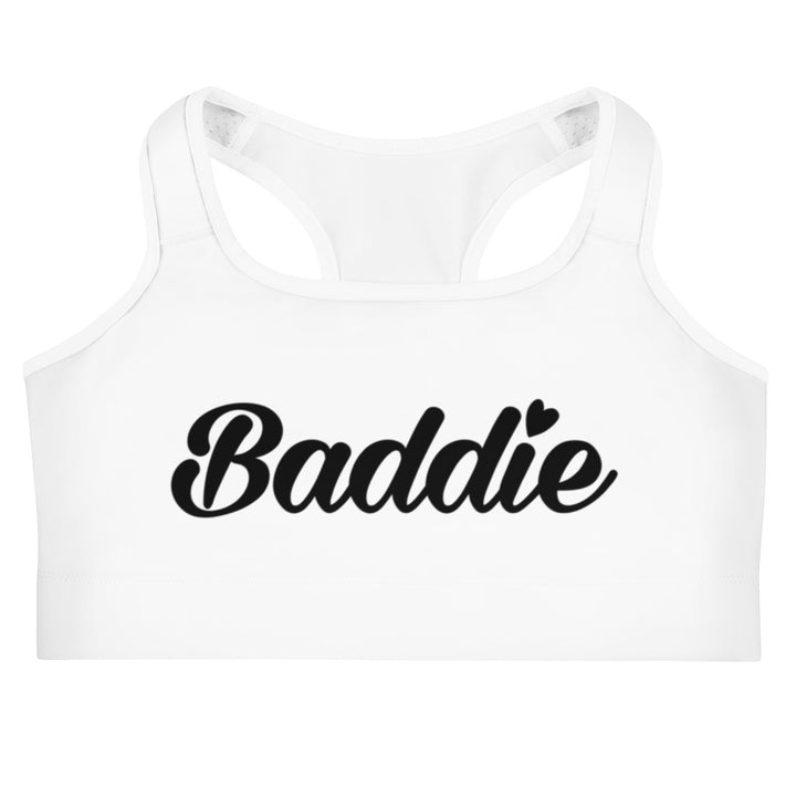 WHITE SPORTS BRA BADDIE (BLACK PRINT)