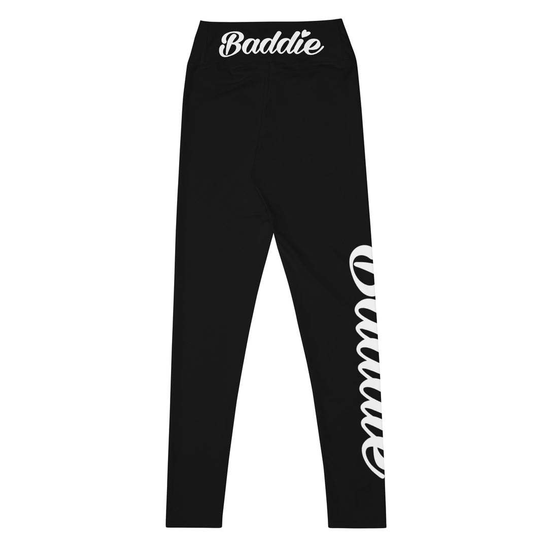 BLACK CERTIFIED BADDIE CLUB YOGA LEGGINGS BADDIE IN WHITE (SOLO VERTICAL)