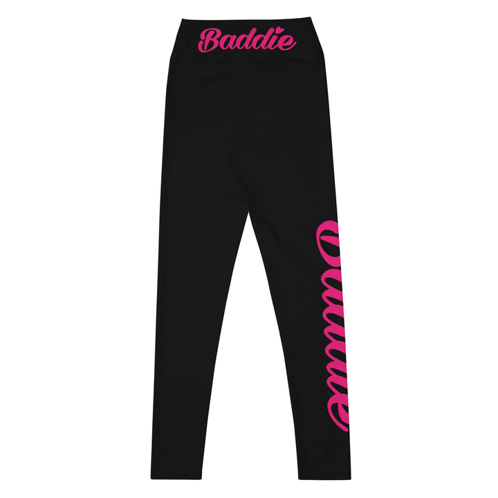 BLACK CERTIFIED BADDIE CLUB YOGA LEGGINGS BADDIE IN PINK (SOLO VERTICAL)