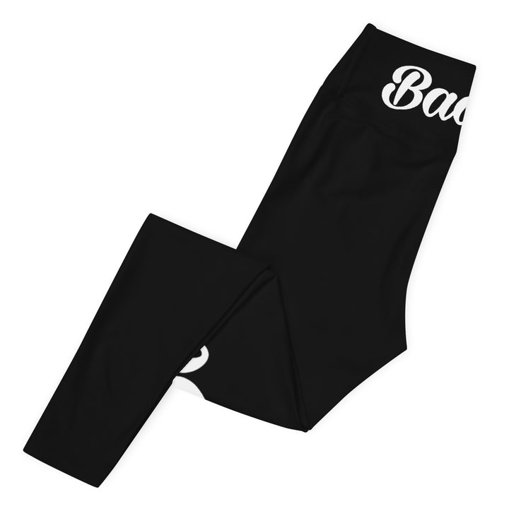 BLACK CERTIFIED BADDIE CLUB YOGA LEGGINGS BADDIE IN WHITE (SOLO VERTICAL)