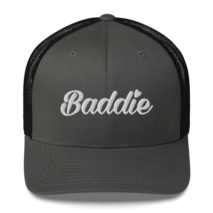 Baddie Trucker Cap (White Print)