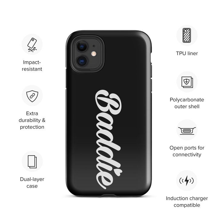 Baddie Tough Black Case for iPhone® (White Print)