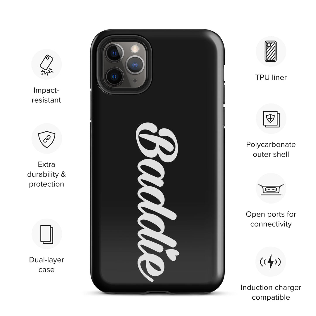 Baddie Tough Black Case for iPhone® (White Print)