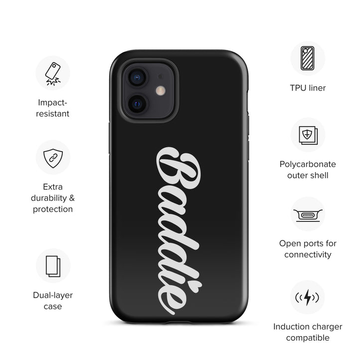 Baddie Tough Black Case for iPhone® (White Print)