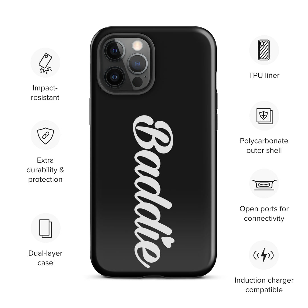 Baddie Tough Black Case for iPhone® (White Print)