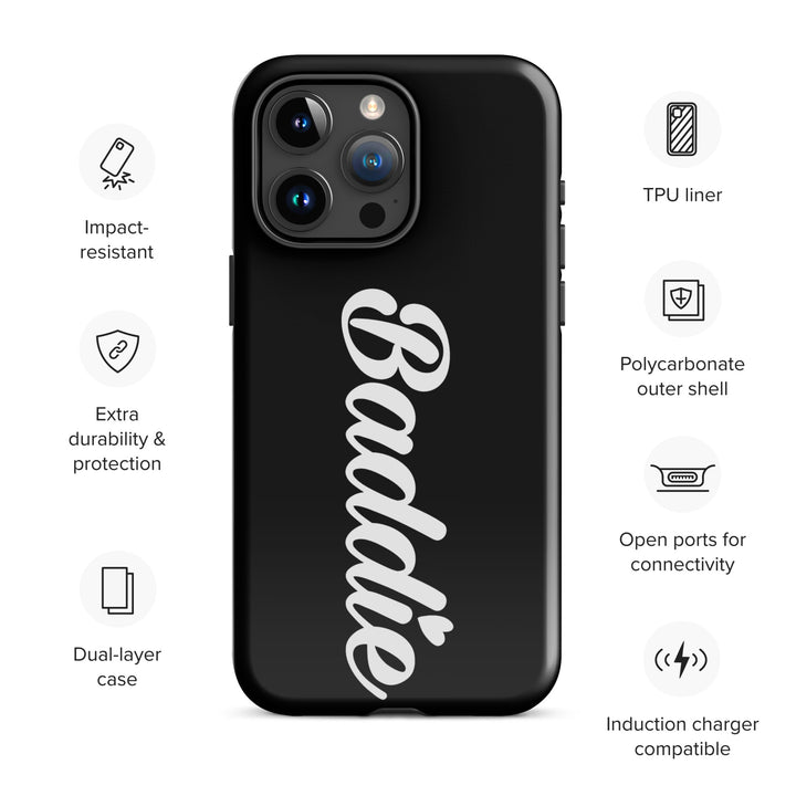 Baddie Tough Black Case for iPhone® (White Print)