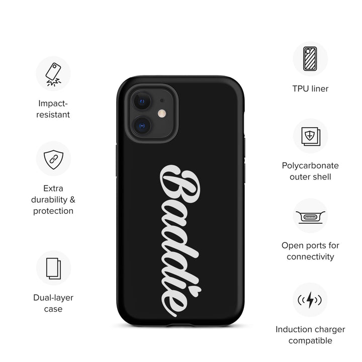 Baddie Tough Black Case for iPhone® (White Print)