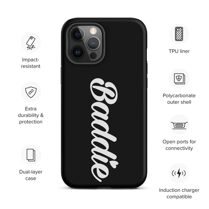 Baddie Tough Black Case for iPhone® (White Print)