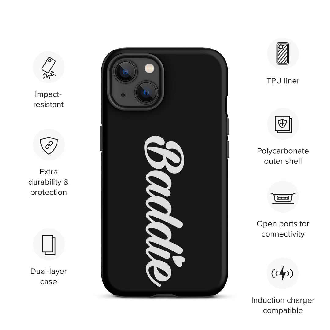 Baddie Tough Black Case for iPhone® (White Print)