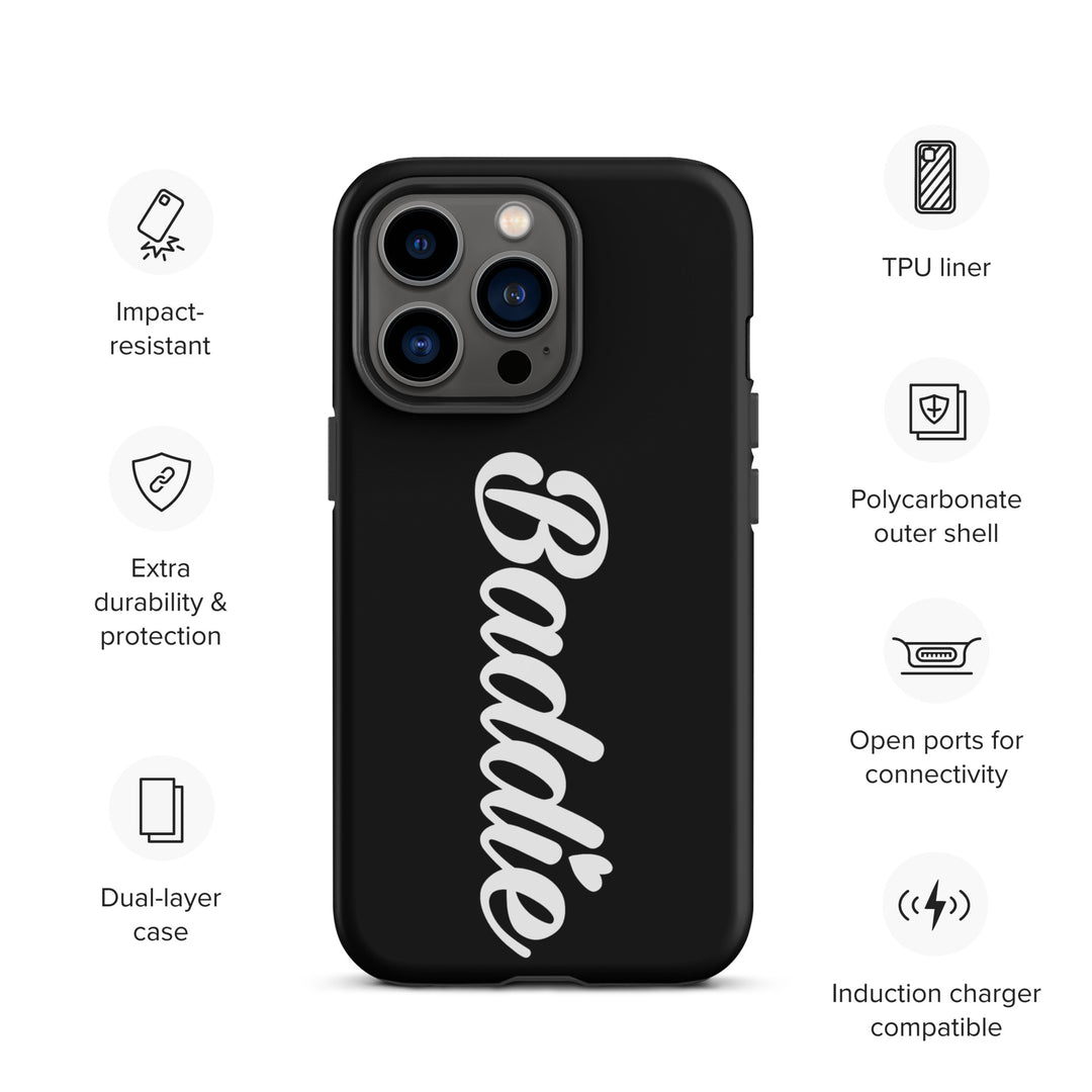 Baddie Tough Black Case for iPhone® (White Print)