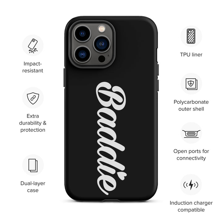 Baddie Tough Black Case for iPhone® (White Print)